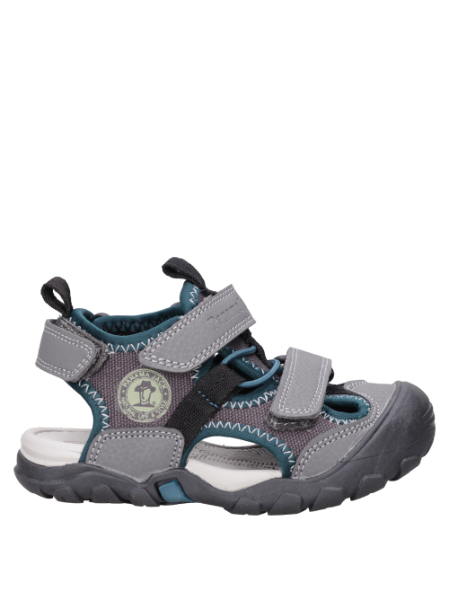 Sandalias negras para niño con correas de velcro, perfectas para explorar.