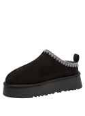 Pantufla mujer negra estilo casual para relax y aventura, material sintético, taco plano de 5.5 cm.