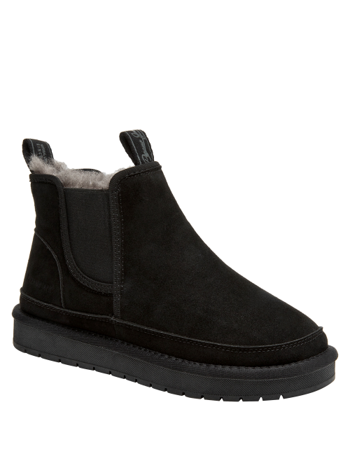 Botín Chelsea negro de mujer, material sintético, recomendado para paseos y exploraciones.