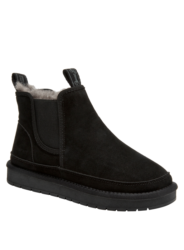 Botín Chelsea negro de mujer, material sintético, recomendado para paseos y exploraciones.