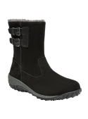 Calzado casual negro de cuero para mujer, con taco plano de 5 cm, ideal para comodidad.