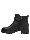 Botín negro de cuero para mujer, estilo natural, combina bien con jeans y chaqueta.