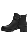 Botín negro de cuero para mujer, estilo natural, combina bien con jeans y chaqueta.
