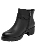 Botín negro de cuero para mujer, estilo casual, ideal para exploraciones urbanas.