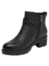Botín negro de cuero para mujer, estilo casual, ideal para exploraciones urbanas.