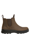 Botines café de cuero para mujer, con taco plano de 3 cm y punta redonda para un calce seguro.
