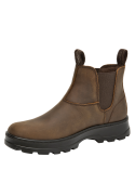 Botines Chelsea café de cuero para mujer, ideales para aventuras urbanas y al aire libre.