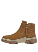Botín plano camel para mujer, estilo casual, adecuado para combinar con jeans o vestidos.