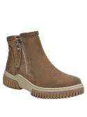 Botín casual de mujer en color taupe, confeccionado en cuero, perfecto para combinar con jeans.