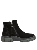 Botín de cuero negro para mujer, taco plano de 4.5 cm, combina con vestidos y jeans.