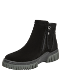 Botín negro de cuero para mujer, estilo casual, ideal para paseos urbanos.