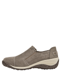 Calzado taupe de cuero para mujer, estilo relajado, adecuado para un look fresco.