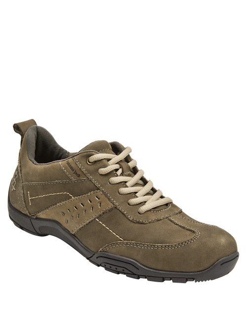 Zapatillas de cuero taupe para mujer, diseño versátil para looks casuales y frescos.