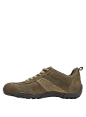 Zapatillas taupe de cuero para mujer, con taco plano de 2 cm, perfectas para el día a día.