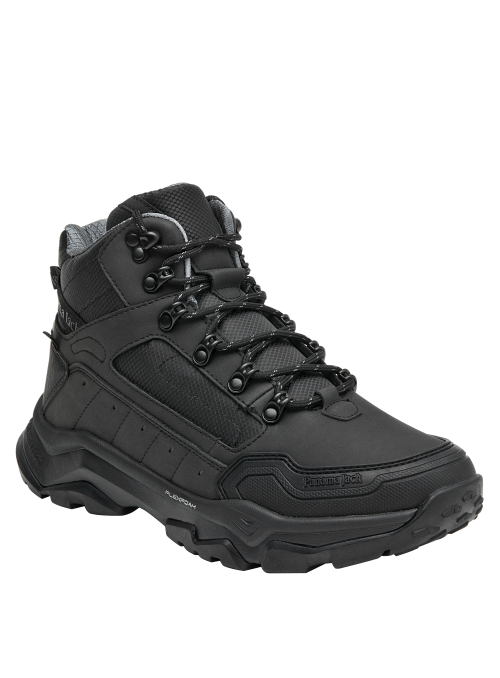 botines negros de hombre en material sintético, perfectos para combinar con pantalones de trabajo.