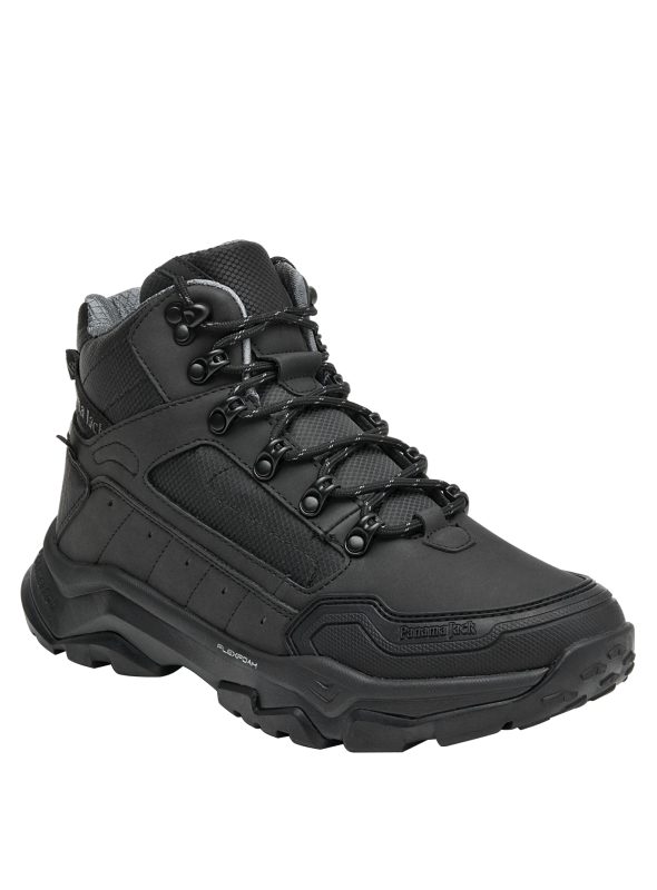 botines negros de hombre en material sintético, perfectos para combinar con pantalones de trabajo.