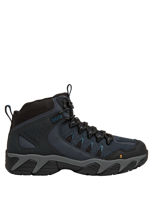 Botín para hombre en color azul, con taco plano de 5 cm, recomendado para caminatas y senderismo.