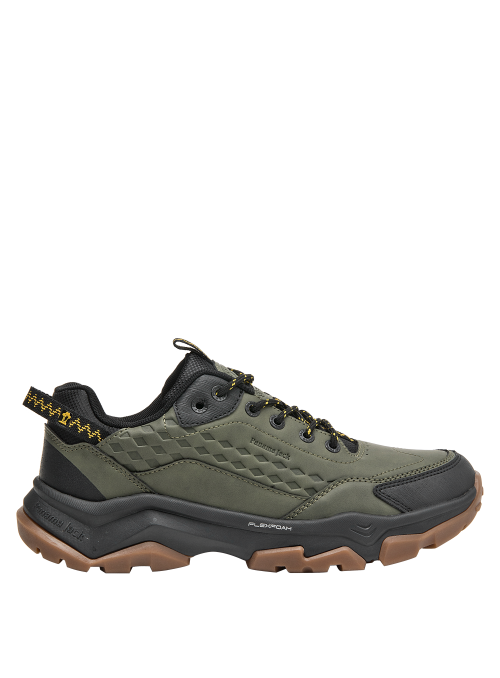 Zapatillas outdoor verdes para hombre, con suela plana de 5 cm, diseñadas para comodidad y estabilidad.