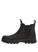 Calzado Chelsea negro de cuero para mujer, con punta redonda y diseño elegante para cualquier ocasión.