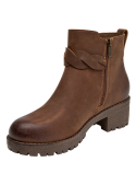 Botín de cuero café para mujer, estilo casual, ideal para actividades diarias.