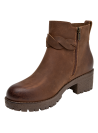 Botín de cuero café para mujer, estilo casual, ideal para actividades diarias.