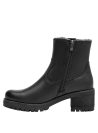 Botín negro de cuero para mujer, con taco bloque de 6 cm, perfecto para días fríos y comodidad acogedora.