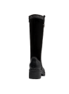Bota negra de cuero para mujer, diseño robusto, perfecto para combinar con jeans y chaqueta de cuero.