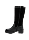 Bota negra de cuero para mujer, punta redonda, ofrece comodidad y estilo en cualquier ocasión casual.