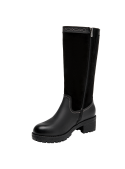 Bota negra de cuero para mujer, estilo casual, ideal para actividades diarias y exploración.