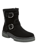 Bota negra de mujer, estilo casual, suela plana de 4.5 cm para comodidad en actividades cotidianas.