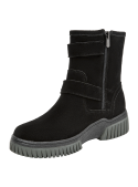 Bota de mujer negra de cuero, estilo casual, ideal para actividades diarias y exploración urbana.