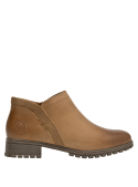 Botín de cuero camel para mujer, con punta redonda y 3.6 cm de taco, versátil y duradero.