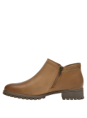 Botín camel minimalista para mujer, con taco bloque, perfecto para looks elegantes.