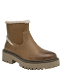 Botín de cuero taupe para mujer, con taco de 4 cm, ideal para un look auténtico.