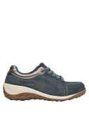 Zapatos cómodos de cuero azul para mujer, ideales para un look relajado.