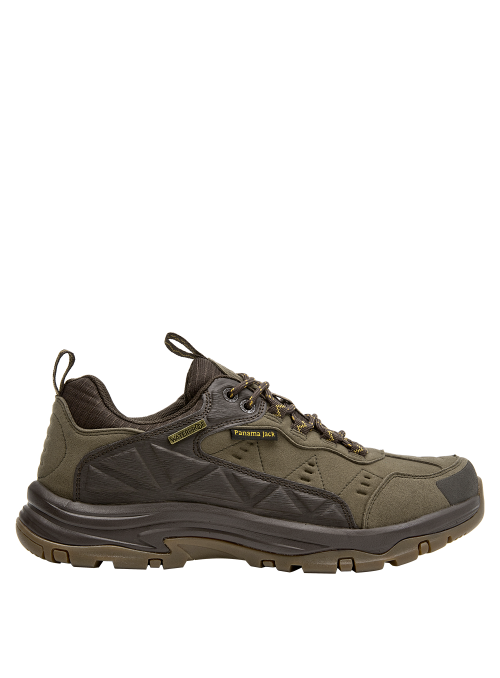 Zapatilla de cuero taupe para hombre, taco plano, cómoda para caminar en exteriores.