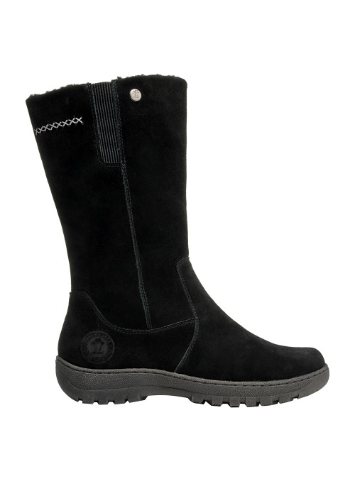 Botas de mujer negras de cuero, con taco de bloque de 4.5 cm, combinan estilo y confort.
