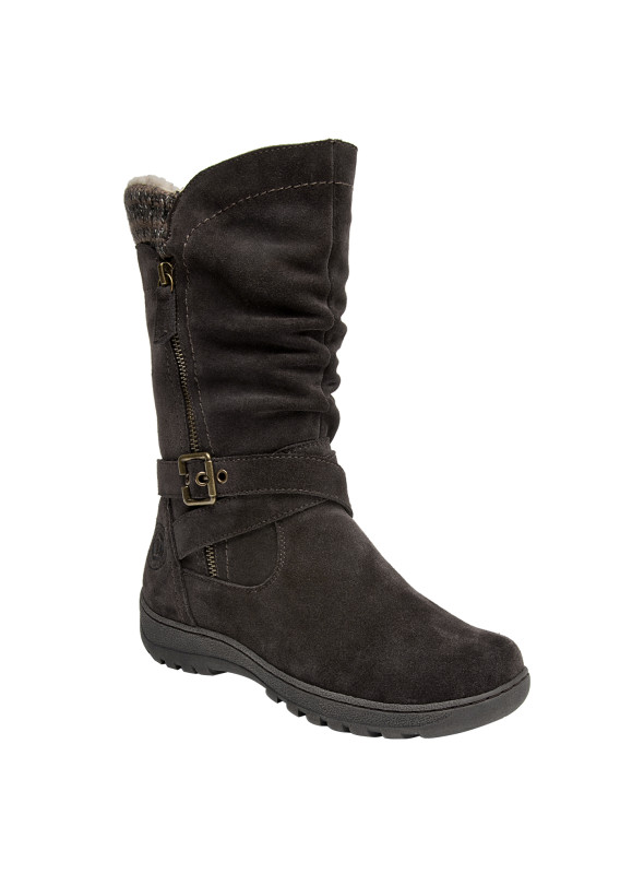 Bota de cuero mujer color moro, con forro de chiporro para días fríos.