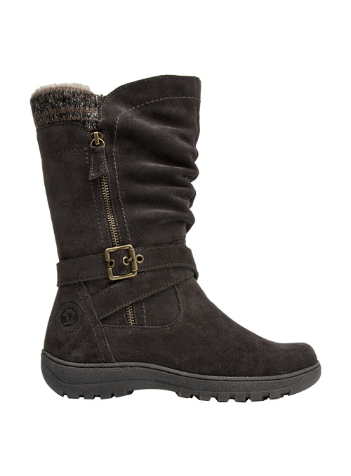 Bota de cuero mujer color moro, con forro de chiporro para días fríos.
