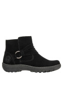 Botín negro de cuero para mujer, estilo casual, combina bien con jeans o vestidos.