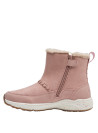 Bota rosada para niña, con taco plano de 3 cm, adecuada para actividades al aire libre y aventuras cotidianas.