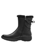 Bota de cuero negro para mujer, estilo casual, ideal para actividades urbanas y aventuras diarias.