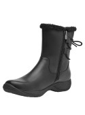 Bota de cuero negro para mujer, estilo casual, ideal para actividades urbanas y aventuras diarias.