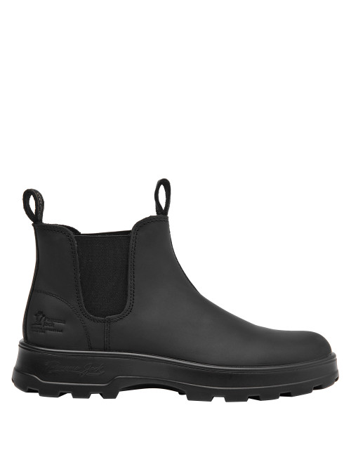Botín Chelsea negro de mujer, con puntada redonda, adecuado para ocasiones casuales y elegantes.