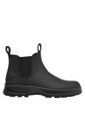 Botín de cuero negro para mujer, diseño cómodo y resistente, ideal para combinar con jeans o vestidos.