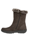 bota café de cuero para mujer, con detalles de pelaje, adecuada para looks versátiles.