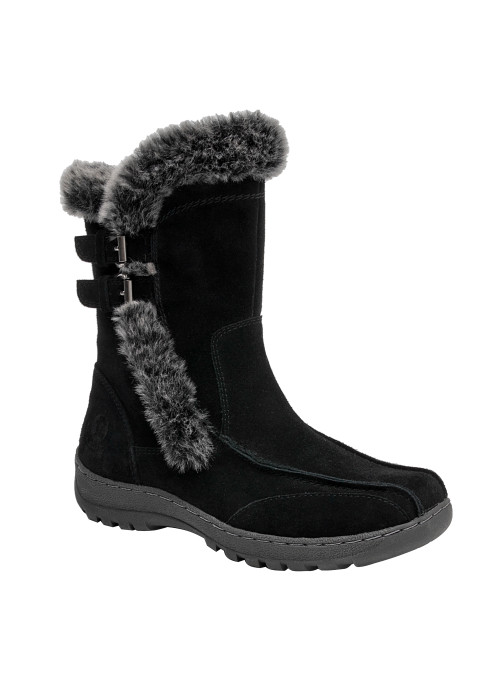 Bota de cuero negra mujer, diseño rústico refinado, cómoda y elegante.