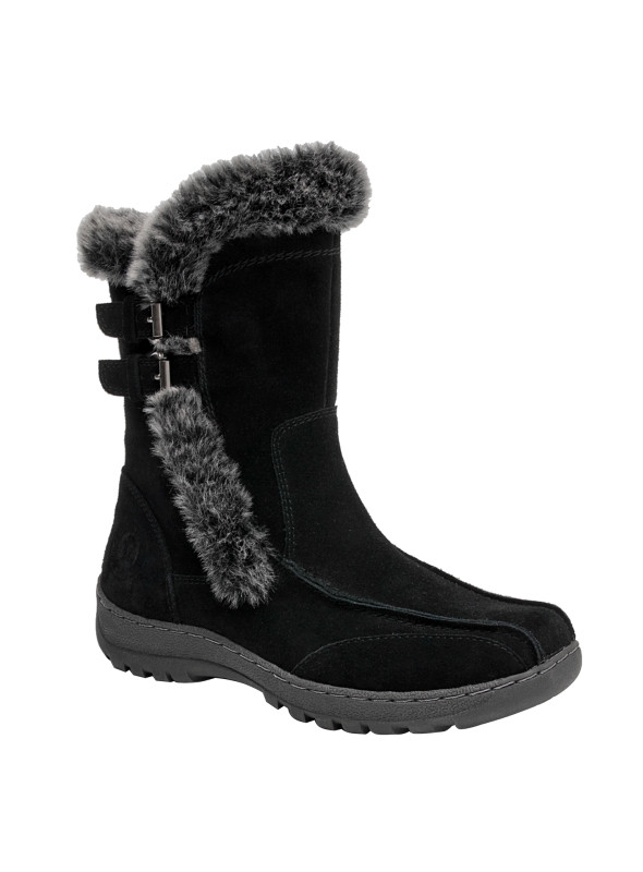 Bota de cuero negra mujer, diseño rústico refinado, cómoda y elegante.