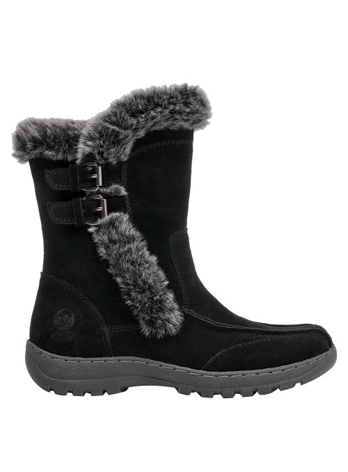 Bota de cuero negra mujer, diseño rústico refinado, cómoda y elegante.