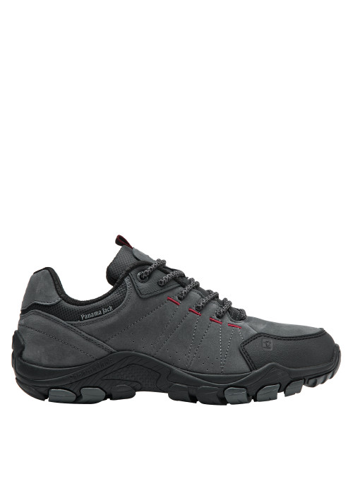 Zapatillas deportivas grises para hombre, con detalles en rojo, perfectas para un look versátil.